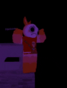 a cartoon character with bunny ears and a sad face is sitting in the dark .