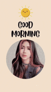 a picture of a woman with the words good morning written on it