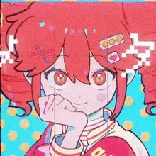 a cartoon girl with red hair and a bandage on her head is holding her hand to her face .
