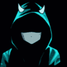 a drawing of a person with horns and a hood