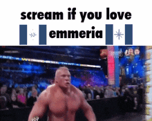 a picture of a wrestling match with the words " scream if you love emmeria "