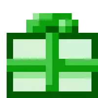 a pixel art of a green gift box with a green ribbon .