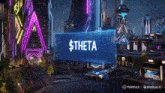 a futuristic city with a sign that says $theta