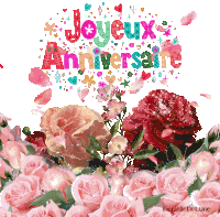Joyeux Anniversaire Flowers Sticker - Joyeux Anniversaire Flowers Roses Stickers