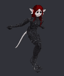 a cartoon character with red hair and white ears is wearing a black suit