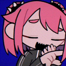 a cartoon of a girl with pink hair covering her mouth