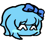 a cartoon drawing of a blue pillow with a bow on it .