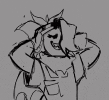 a black and white drawing of a person with a bow on their head .