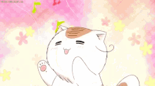 a cartoon cat with a musical note on its head is dancing .