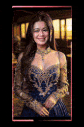 a painting of a woman in a blue dress