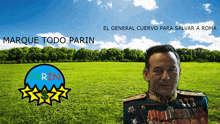 a picture of a man in a field with the words marque todo parin on the top