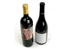 two bottles of wine one with a picture of a woman on it