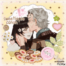 a picture of a man kissing a woman on the cheek with the words sweetiepie canon above them