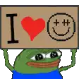 a pixel art of a frog holding a sign that says i love you