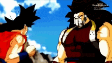 two cartoon characters are standing next to each other in a scene from dragon ball z .