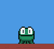 a pixel art drawing of a frog with the number 10 on its head
