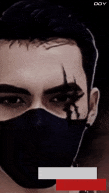 a drawing of a man wearing a black mask with the word doy below him