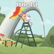 a cartoon scene with a rainbow and the words june 1st on the bottom