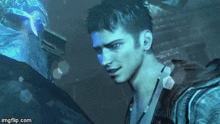 a man in a video game is standing next to another man in a mask .