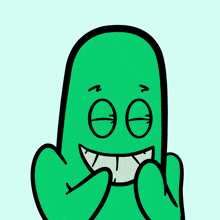 a cartoon drawing of a green monster with a big smile on his face