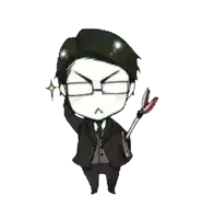 a chibi drawing of a man in a suit and tie holding a bow and arrow