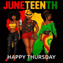 a poster for juneteenth with three women on it