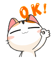 a calico cat is giving a thumbs up and the word ok is above it
