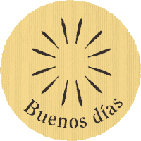 a yellow circle with a sun and the words buenos dias