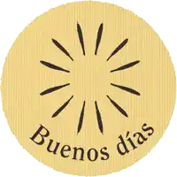 a yellow circle with a sun and the words buenos dias