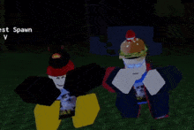 two roblox characters are standing next to each other and one has a cat on his shirt