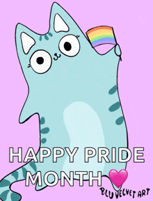 Blucat Pride Cat Waving Pride Flag GIF