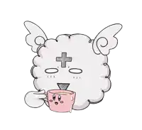 a cartoon drawing of a sheep with wings and a lamp on top of it
