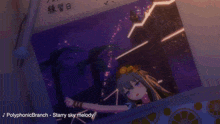 a picture of a girl with the words polyphonicbranch starry sky melody below her