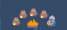 a cartoon of a moose playing a guitar in front of a fire