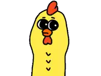 a cartoon of a yellow chicken with sunglasses and a red crest