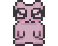 a pixel art drawing of a pink cat with a sad face