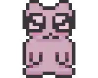 a pixel art drawing of a pink cat with a sad face
