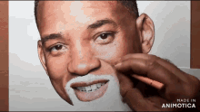 a drawing of a man with a white beard is made in animotica