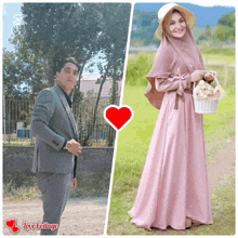 a man in a suit and a woman in a pink dress are on a love collage photo