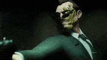 a man in a suit and tie is smoking a cigarette and wearing sunglasses