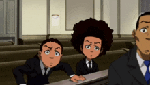 a group of cartoon characters are sitting in a church