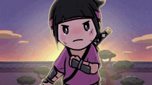 a cartoon of a girl holding a sword with an angry face