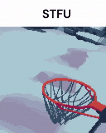 a pixel art of a basketball hoop that says stfu on the top