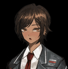 a drawing of a girl in a suit and tie with the number no.12 on her chest