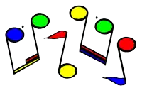 colorful music notes on a white background with a black border