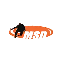 a silhouette of a person riding a skateboard with the words msd below it