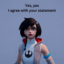 a picture of a girl with the words yes yes i agree with your statement above her