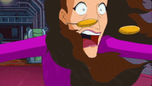 a cartoon drawing of a woman with a coin in her mouth
