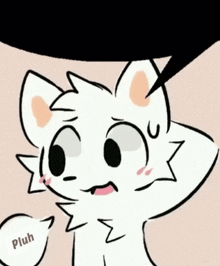 a drawing of a white cat with a speech bubble that says " pluh "