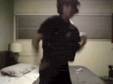 a blurry picture of a person in a bedroom